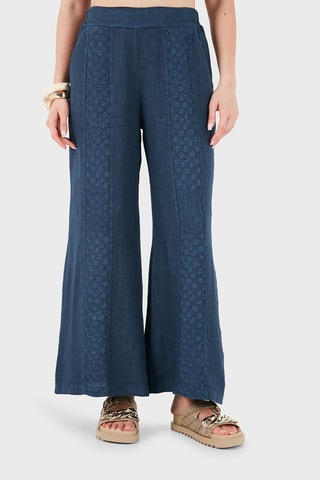 Via Dante % 100 Keten Relaxed Fit Brode İşlemeli Pantolon Bayan Pantolon 69912211 İndigo