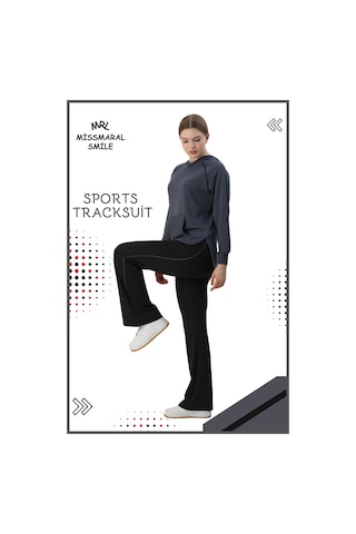 Kadın Spor Eşofman Takım İspanyol Paça Çift Cepli Alt &kapüşonlu Kanguru Cepli Üst Antrasit 3053 Antrasit