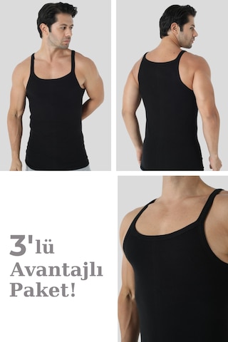 Arma Yıldız Erkek Siyah İnce Askılı Atlet 3'lü Paket Pamuklu Ribana Esnek Kumaş Siyah