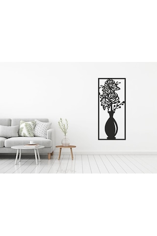 As Tasarım Vazo Modeli Ahşap Dekorasyon Duvar Süs Tablo 20x45 Cm Siyah Renk