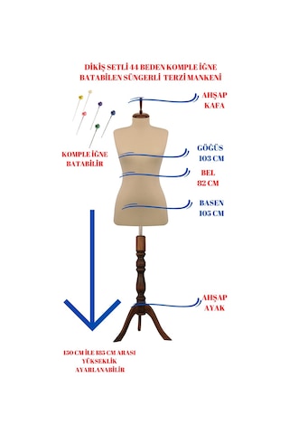 Dikiş Setli Sünger İğne Batabilen 44 Beden Terzi Prova Mankeni C