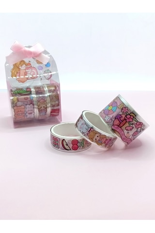 Fiyonk Çantalı Şirin Kız Ayı Tavşan Şeffaf Desenli Bant - Pembe 1