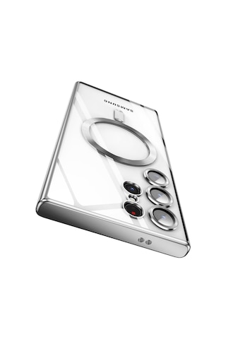 Samsung Galaxy S25 Ultra İçin Magsafe İle Uyumlu Kılıf Kamera Lensli Korumalı Şeffaf Silikon Kapak Gümüş