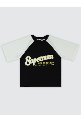 Süperman Erkek Çocuk Tişört 6-9 Yaş Siyah