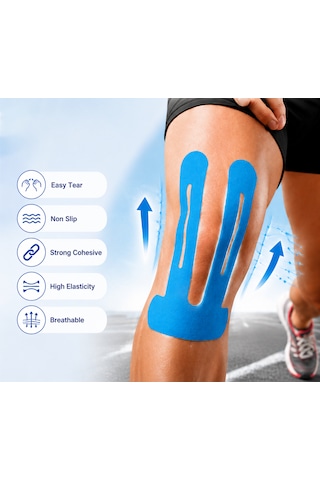 Elitemed Wellness Profesyonel Acl Ve Patella Diz Kapağı Destek Ve Stabilizasyon Bantları - 5 Adet Hazır Kesilmiş Siyah Kinezyoloji Bant