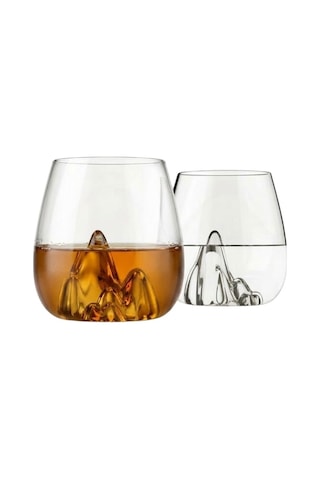 Japon Zen Stili Fuji Dağı Figürlü Camtasarım Viski & Bourbon Bardağı Şeffaf