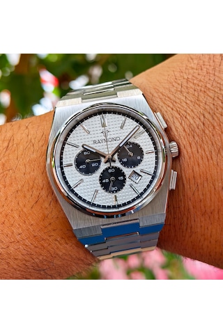 Raymond Kronograf Çelik Erkek Kol Saati Gümüş