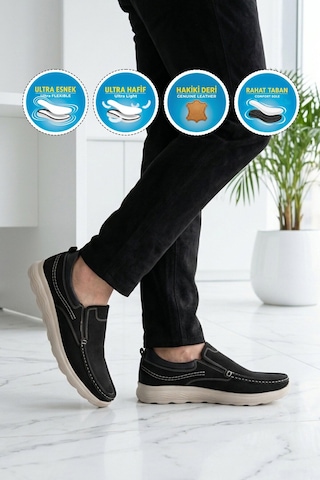 Ayakmod Premium Siyah Nubuk Hakiki Deri Anatomik Erkek Casual Ayakkabı 2406 M Çok Renkli