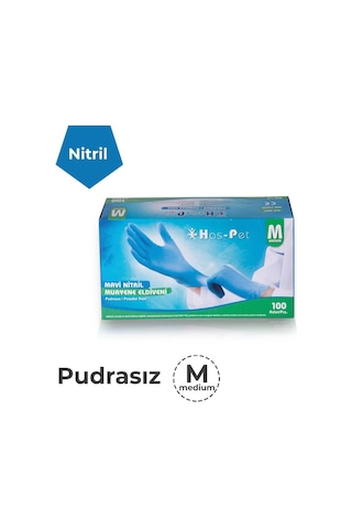 Mavi Pudrasız Nitril Muayene Eldiveni M-Has-Pet-20 Paket (Koli) 100'lü Kutu