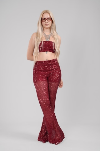 Mayrem Pul Payet Straplez Crop & İspanyol Paça Set Takım Bordo