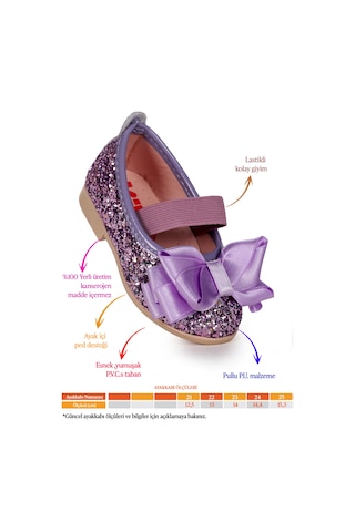 Kiko Kids Panı Fiyonk Lastikli Kız Bebek Babet Ayakkabı Lila Lila