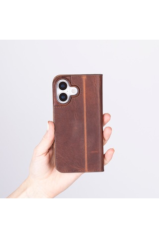 Bloomcase Sonat Mahogany Saddle Hakiki Deri iPhone Uyumlu 17 6.3" Folio Kılıfı Kahverengi