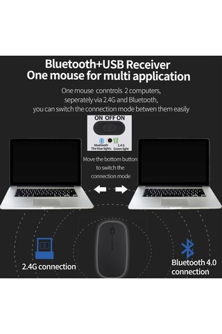 Sessiz Çift Tıklama Özelliğine Sahip 2,4 Ghz Kablosuz Bluetooth Fare