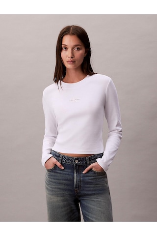 Calvin Klein Kadın Pamuklu Bisiklet Yaka Uzun Kollu Beyaz T-shirt Lv047a803g-yaa-12161 Bright White