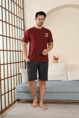 Seboteks %100 Pamuklu Kısa Kollu Cepli Erkek Şortlu Pijama Takımı 2015 Bordo