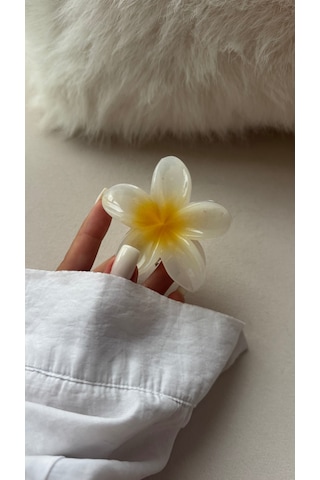 Lotus Mandal Toka Mandal Saç Tokası Kadın Saç Tokası - Aksesuarı Beyaz - Sarı