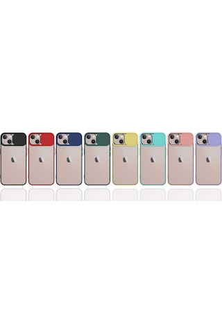 Noktaks - Apple Uyumlu iPhone 13 - Kılıf Slayt Sürgülü Arkası Buzlu Lensi Kapak - Lila