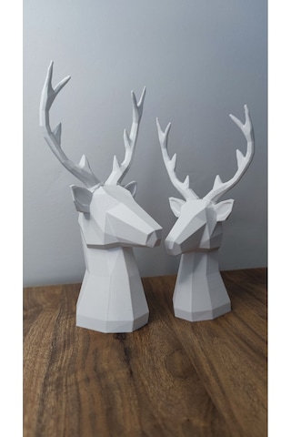 2 Li Set Geyik Figürlü Modern Dekoratif Hediyelik Biblo Beyaz 22cm/19cm Gizzstore Home