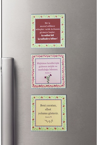 3 Lü Dua Ve Ayet Yazılı Buzdolabı Magnet - 6.5 X 6.5 Cm Mıknatıslı Dekoratif Dolap Süsü