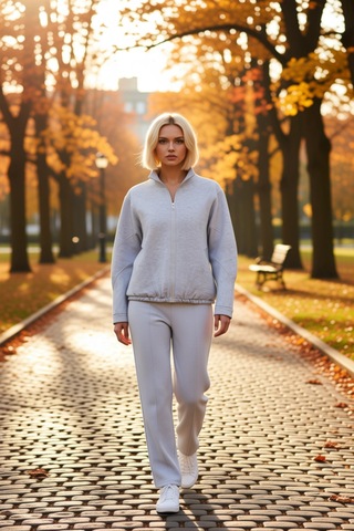 Benerly Kadın Dik Yaka Fermuarlı Düşük Kol Örme Sweatshirt Fonksiyonel Da Kar Melanj