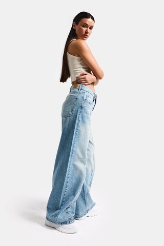 it's basic Kadın Kot Rengi 4s6-32 Süper Baggy Fit Paça Detaylı Özel Tasarım Denim Jean Mavi