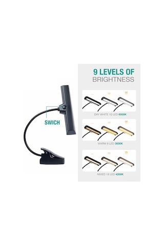 Dofolink 19 Led'li 3 Renk Sıcaklığı 3 Parlaklık Seviyesi Ayarlanabilir Göz Koruyucu Okuma Işığı - Not Işığı, Müzik Işığı, 2070a Şarjlı Model Diğer