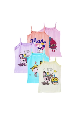 5li Kız Çocuk İp Askılı Atlet Pamuklu Baskılı Rengarenk Kaliteli