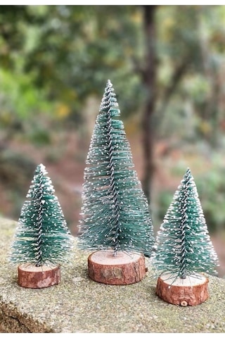 3 Adet Yılbaşı Mini Masa Çam Ağacı Masa Üzeri 3 Lü Set Nevada Ağaç 8 - 12 - 15cm Uçlarına Kar Yağmış Karlı Çam Ağacı Yılbaşı Hediyesi 15 CM