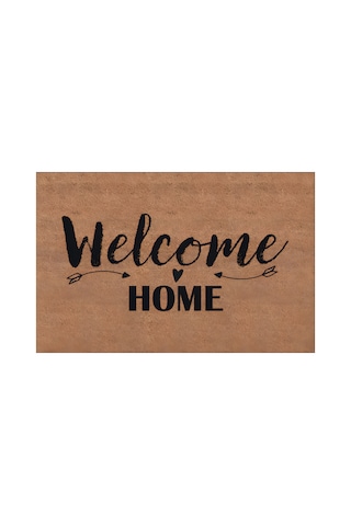 Kapı Önü Paspası Kaymaz Ağır Tabanlı Welcome Home Desen Dekoratif , Kolay Temizlenir 45x70 Cm Kod T9 Kahverengi