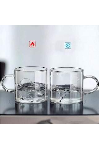 6'lı Kulplu Şeffaf Cam Kupa Seti 120 Ml Minimalist Tasarım Çay & Kahve Bardağı çok renkli