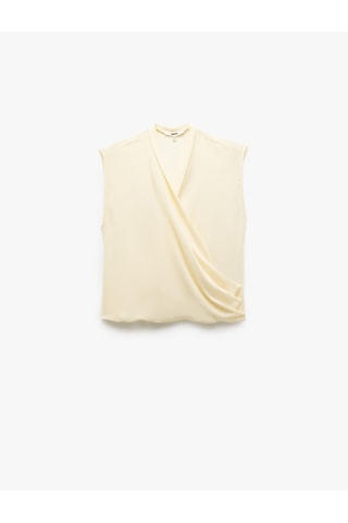 Koton Krep Kumaş Drape Detaylı Kolsuz Kruvaze Bluz Ekru 5sak60202pw Ekru