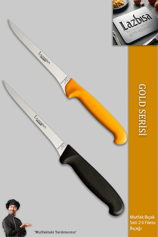 Lazbisa Mtf-057 Gold Incisive Serisi Balık Fileto Bıçağı Et Steak Bıçak Mutfak Bıçak Sarı