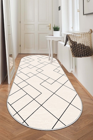 West Home Makinede Yıkanabilir Kaymaz Taban Leke Tutmaz Oval Yolluk Ev Dekorasyonu İçin Bej Kesme Yolluk 533 Beige Oval Yolluk
