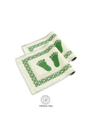 Soffy Krem & Yeşil 2 Adet 50x70 Cm Banyo Paspası %100 Doğal Pamuk Ayak Paspası Ayak Havlusu Krem - Yeşil
