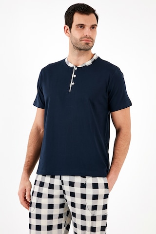 Buratti Ekoseli Pamuklu Regular Fit Kısa Kollu Erkek Pijama Takımı 60961007 Lacivert-Beyaz