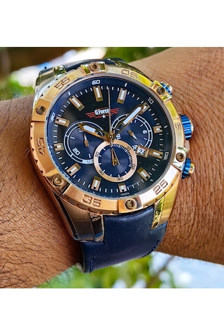 G-force Js25 Orjinal Miyota Mekanizma Lacivert Erkek Kronograf Kol Saati Lüks Kutulu Rose Gold - Gold