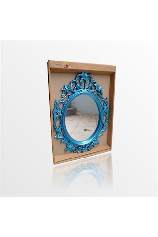 50X70 İşlemeli Rustik Mavi Yaldız Elips Antik Duvar Boy Aynası