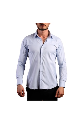 Dicotto Mavi Ekstra Dar Kesim Likralı Esnek Micro Kumaş Kol Düğmeli Slim Fit Erkek Gömlek - 195-4 001