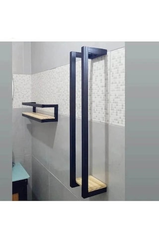 Kuzela Metal Ahşap Banyo Havluluk Raf Vetuvalet Kağıtlığı Rafı Ceviz