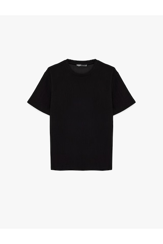 Koton Regular Fit Kısa Kollu Dokulu Tok Kumaş Bisiklet Yaka Tişört Siyah 6sam10346mk