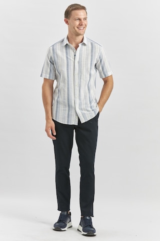 İmza Koyu Lacivert Kısa Kollu Çizgili Armürlü Pamuklu Casual Slim Fit Dar Kesim Gömlek 1004240243 Koyu Lacivert