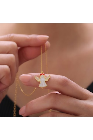 925 Ayar Gümüş Beyaz Mineli Melek Kolye Gold