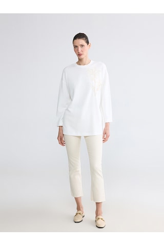 Lcwaıkıkı Classic Beyaz Payetli Oversize Soft Touch Kadın Tunik