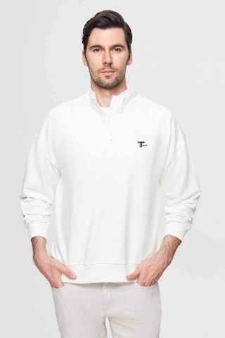 D's Damat Oversize Ekru Düz Yarım Fermuarlı Pamuklu Mevsimlik Sweatshirt 2ECE25ORT2796 Ekru