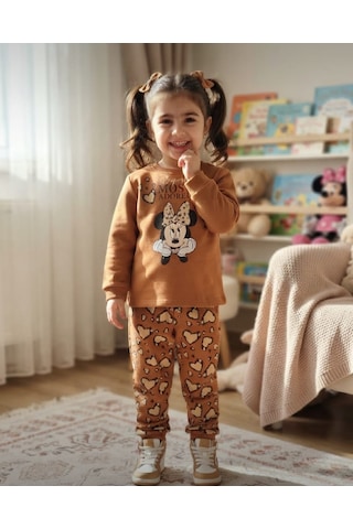 Zelhanbrand Kız Çocuk Mini Mause Desenli Eşofman Takımı Acı Kahverengi