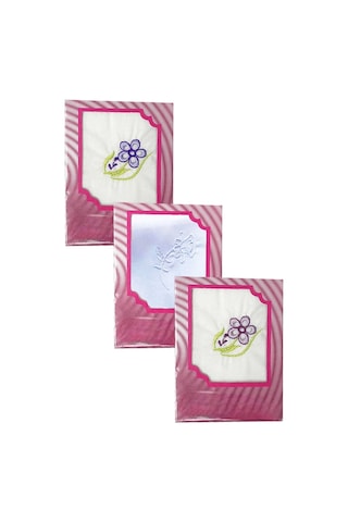 3 Lü Özel Paket Premium Kadın İşlemeli Mendil Seti %100 Pamuk 28x28 Cm Çok Renkli