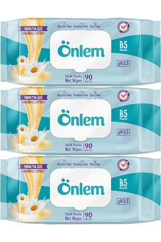 Önlem Islak Havlu Mendil 90 Yaprak Papatya Özü (3 Lü Set) Plastik