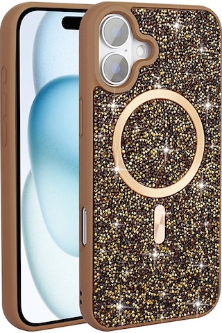Apple Uyumlu iPhone 17 Kılıf Pırlanta Tasarımlı M-safe Şarj Özellikli Zore Mozaik Silikon Kapak Desert Titanyum