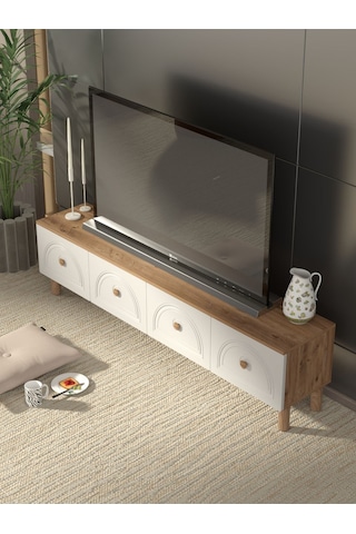 Bohem Tarz 180 Cm 4 Kapaklı Mdf Kapak Tv Ünitesi Ceviz