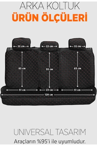 Tay Tüyü Terletmez Kumaş Oto Koltuk Kılıfı Arka Koltuk Seti - Siyah-kırmızı